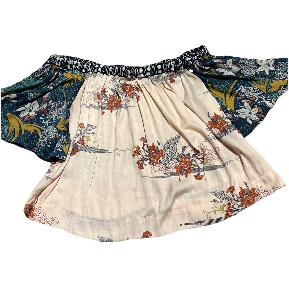 Free People Women's XS Rockin Rochelle crop blouse Off The Shoulder‎ Cream Multi